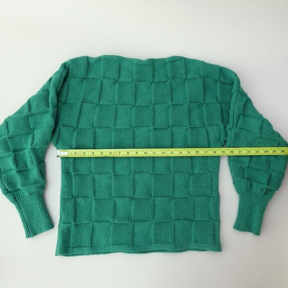 Women's Sweater S Woven Green Tight Knit Crew Neck Ribbed Long Sleeve Pullover - Picture 7 of 10